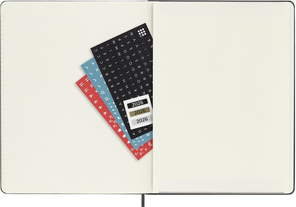 Weitere Ansicht: Moleskine 12 Monate Wochen Notizkalender 2026, XL, 1 Wo = 1 Seite, rechts linierte Seite, fester Einband, Schwarz