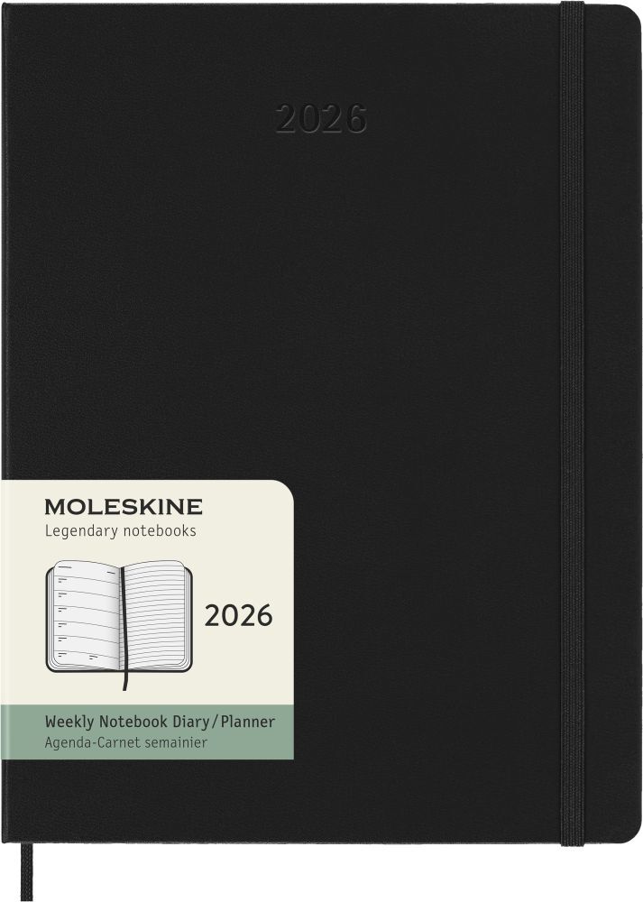 Weitere Ansicht: Moleskine 12 Monate Wochen Notizkalender 2026, XL, 1 Wo = 1 Seite, rechts linierte Seite, fester Einband, Schwarz