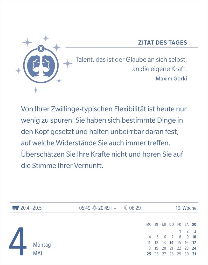 Weitere Ansicht: Zwillinge Sternzeichenkalender 2026 - Tagesabreißkalender - Ihr Horoskop für jeden Tag | Robert Satorius