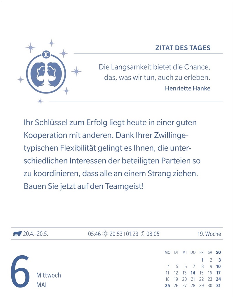 Weitere Ansicht: Zwillinge Sternzeichenkalender 2026 - Tagesabreißkalender - Ihr Horoskop für jeden Tag | Robert Satorius