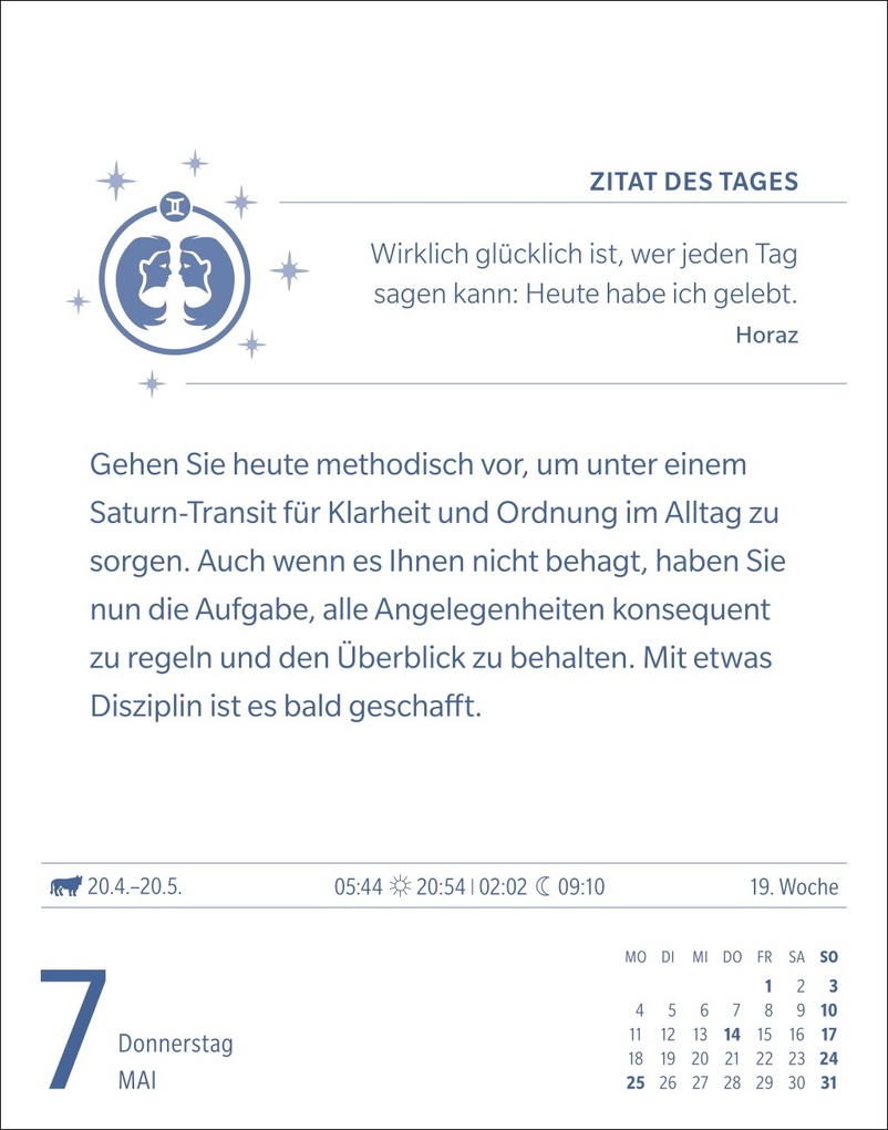 Weitere Ansicht: Zwillinge Sternzeichenkalender 2026 - Tagesabreißkalender - Ihr Horoskop für jeden Tag | Robert Satorius