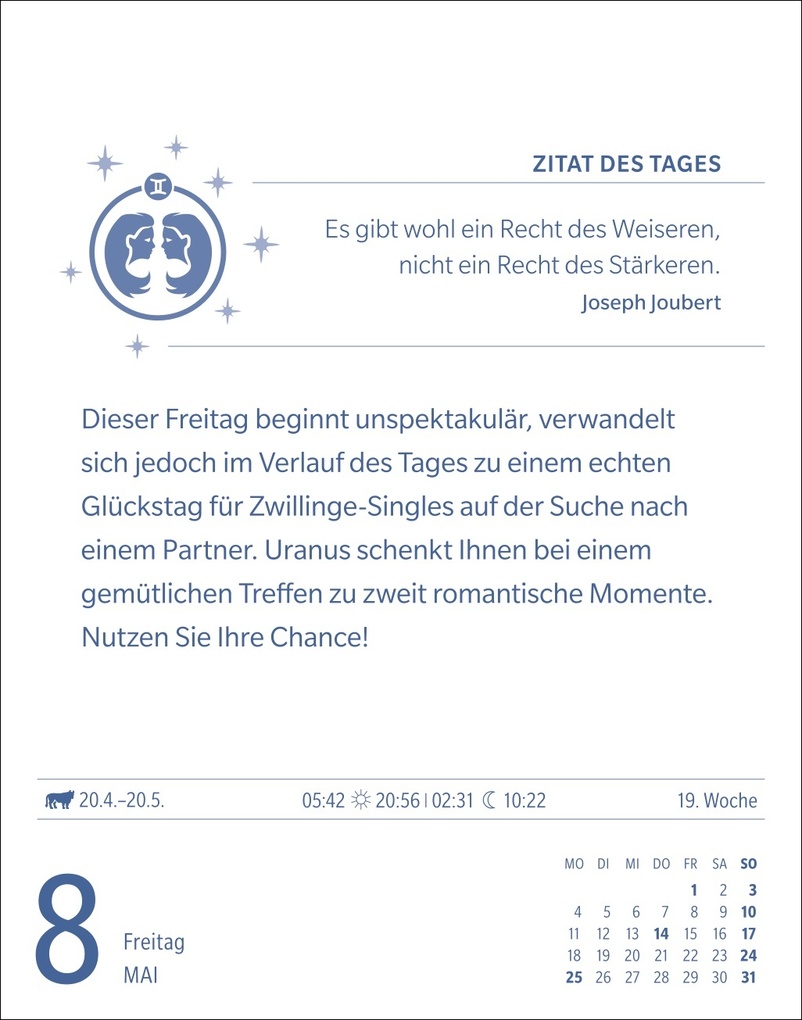 Weitere Ansicht: Zwillinge Sternzeichenkalender 2026 - Tagesabreißkalender - Ihr Horoskop für jeden Tag | Robert Satorius