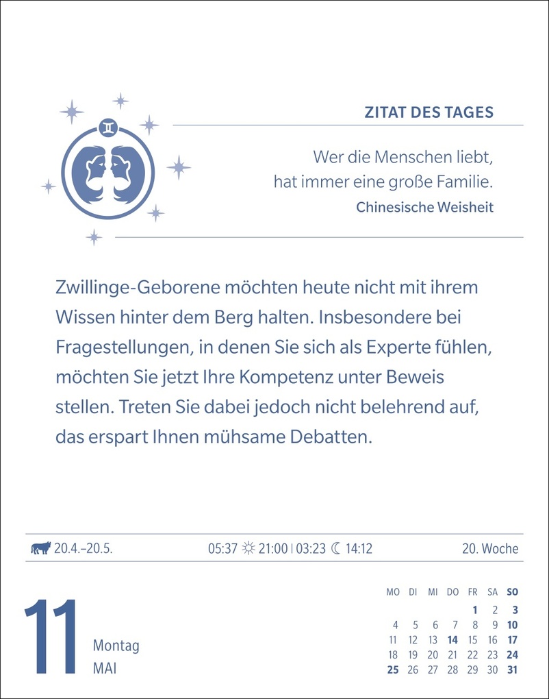 Weitere Ansicht: Zwillinge Sternzeichenkalender 2026 - Tagesabreißkalender - Ihr Horoskop für jeden Tag | Robert Satorius
