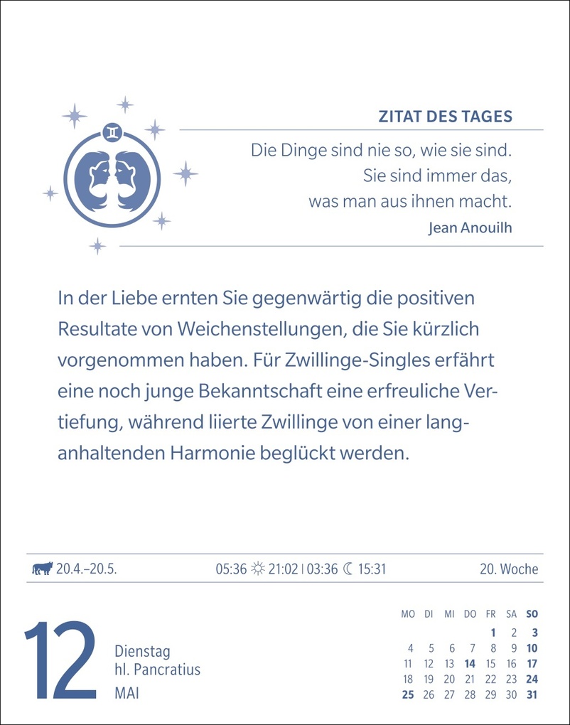 Weitere Ansicht: Zwillinge Sternzeichenkalender 2026 - Tagesabreißkalender - Ihr Horoskop für jeden Tag | Robert Satorius