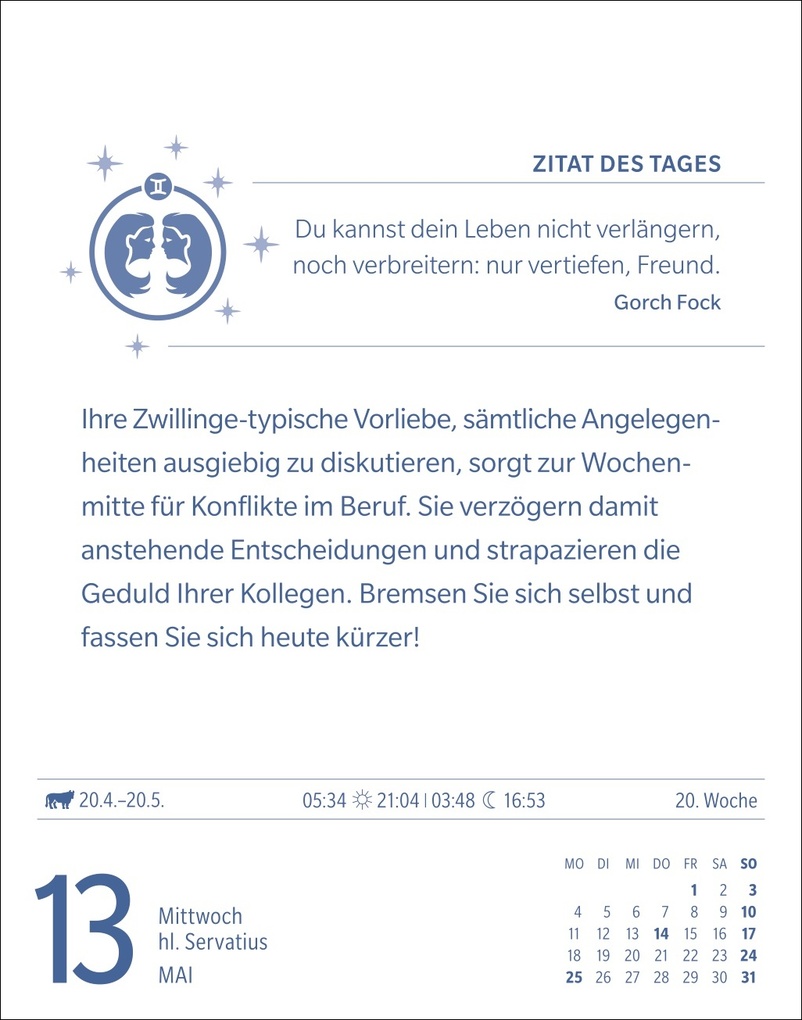 Weitere Ansicht: Zwillinge Sternzeichenkalender 2026 - Tagesabreißkalender - Ihr Horoskop für jeden Tag | Robert Satorius