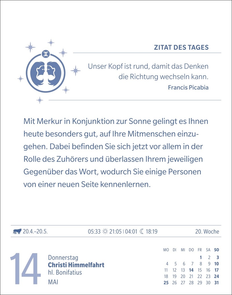Weitere Ansicht: Zwillinge Sternzeichenkalender 2026 - Tagesabreißkalender - Ihr Horoskop für jeden Tag | Robert Satorius