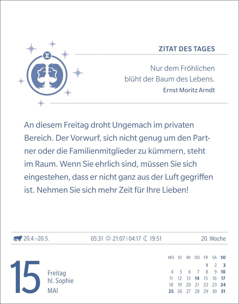 Weitere Ansicht: Zwillinge Sternzeichenkalender 2026 - Tagesabreißkalender - Ihr Horoskop für jeden Tag | Robert Satorius