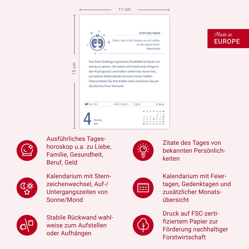 Weitere Ansicht: Zwillinge Sternzeichenkalender 2026 - Tagesabreißkalender - Ihr Horoskop für jeden Tag | Robert Satorius