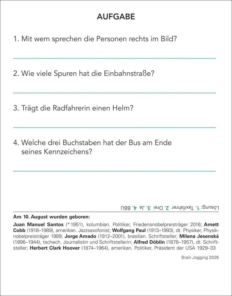 Weitere Ansicht: Brain Jogging Tagesabreißkalender 2026 - Gedächtnis, Konzentration, Logik | Stefan Heine
