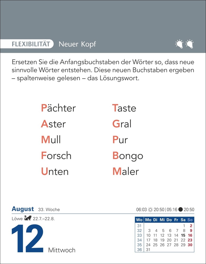 Weitere Ansicht: Brain Jogging Tagesabreißkalender 2026 - Gedächtnis, Konzentration, Logik | Stefan Heine