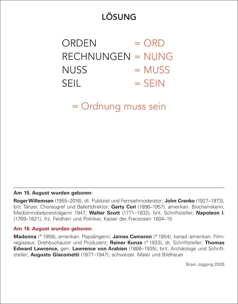 Weitere Ansicht: Brain Jogging Tagesabreißkalender 2026 - Gedächtnis, Konzentration, Logik | Stefan Heine