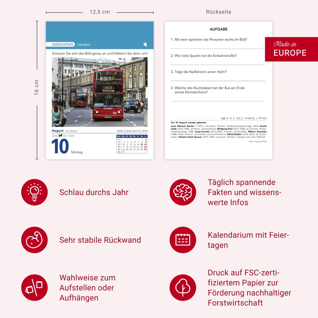 Weitere Ansicht: Brain Jogging Tagesabreißkalender 2026 - Gedächtnis, Konzentration, Logik | Stefan Heine