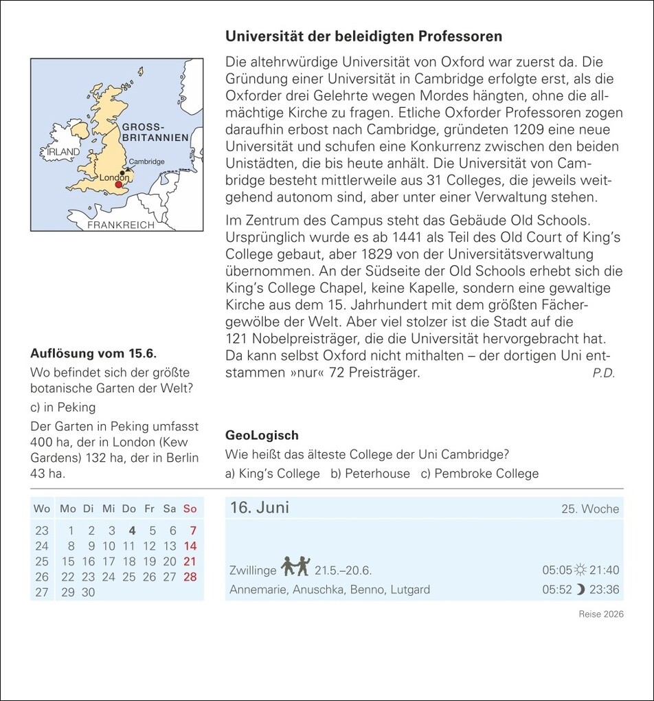 Weitere Ansicht: Reise Tagesabreißkalender 2026 - Kulturkalender - Städte, Menschen, Landschaften | Petra Dubilski, Martina Schnober-Sen