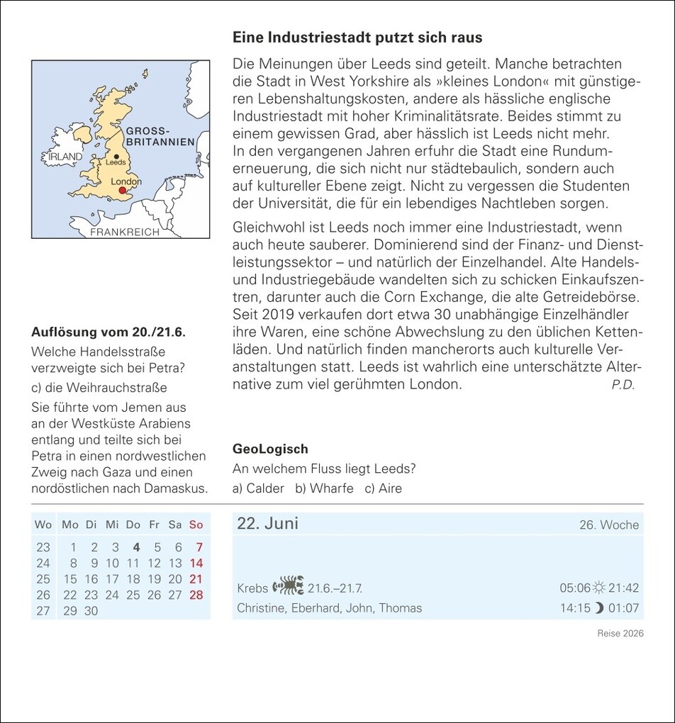 Weitere Ansicht: Reise Tagesabreißkalender 2026 - Kulturkalender - Städte, Menschen, Landschaften | Petra Dubilski, Martina Schnober-Sen