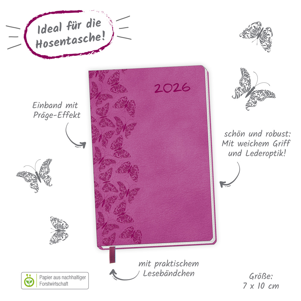 Weitere Ansicht: Trötsch Taschenkalender A7 Soft Touch Schmetterlinge 2026