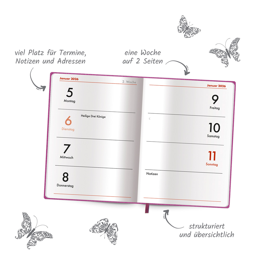 Weitere Ansicht: Trötsch Taschenkalender A7 Soft Touch Schmetterlinge 2026