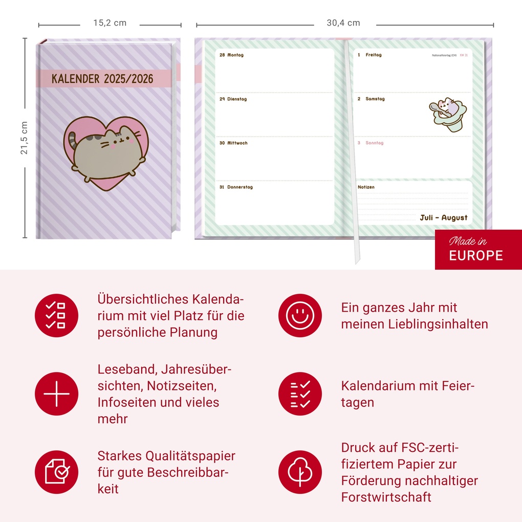 Weitere Ansicht: Pusheen 17-Monats-Kalenderbuch A5 2026 - 17 Monate. Von August 2025 bis Dezember 2026
