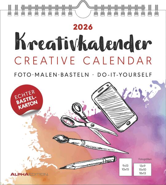 Produktbild: Kreativ-Kalender weiß 2026 - 21x22 cm - Foto, Malen, Basteln - datiert - Kreativkalender - Foto-Kalender - Alpha Edition | Alpha Edition GmbH & Co. KG