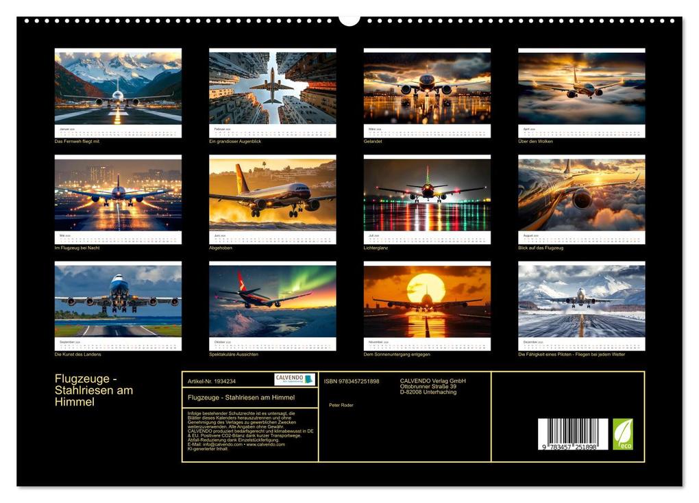 Weitere Ansicht: Flugzeuge - Stahlriesen am Himmel (hochwertiger Premium Wandkalender 2026 DIN A2 quer), Kunstdruck in Hochglanz | Peter Roder, Calvendo