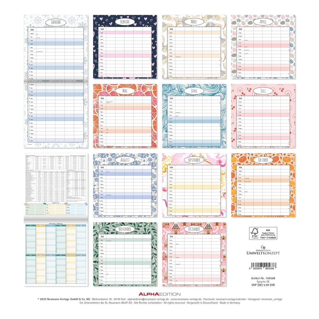 Weitere Ansicht: Familienplaner Deluxe 2026 - Broschürenkalender 30x30 cm (30x60 geöffnet) - Kalender mit Platz für Notizen - 5 Spalten - Bildkalender - Wandkalender | Alpha Edition GmbH & Co. KG