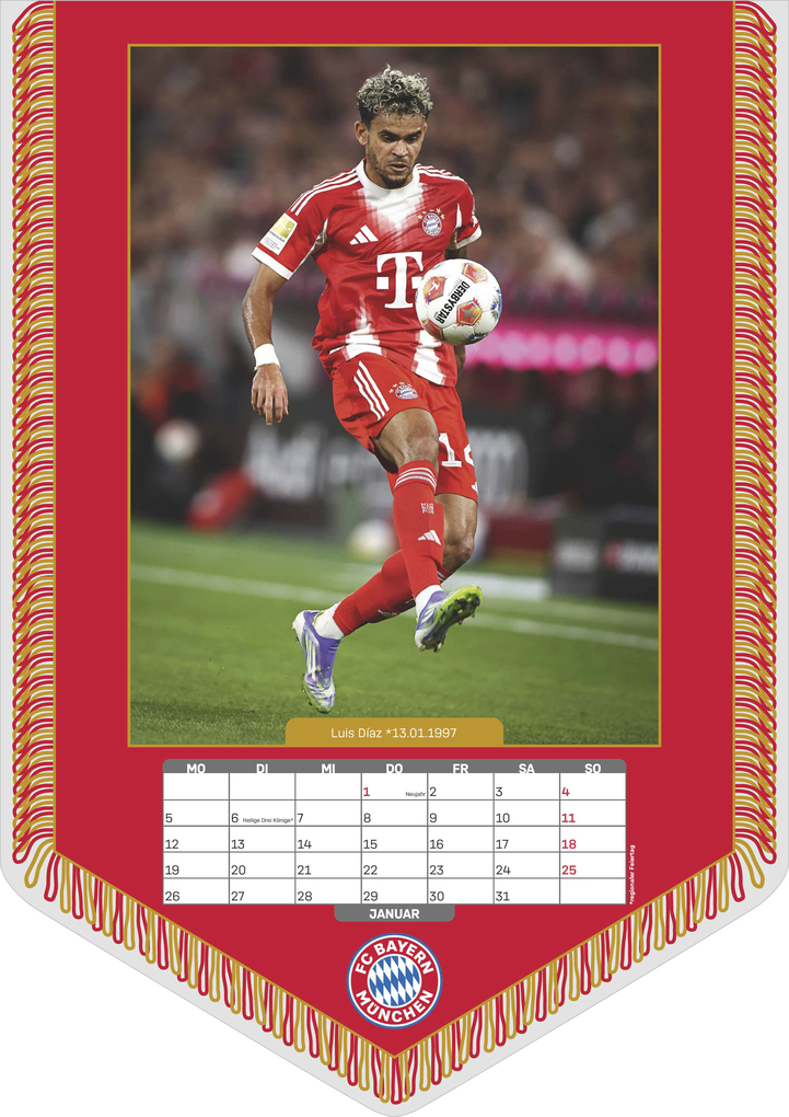 Weitere Ansicht: FC Bayern München 2026 - Mini-Bannerkalender 21x30 cm mit 12 Monatsblättern, deutschem Kalendarium & Spiralbindung, Fußball-Fankalender mit Spieler- & Stadionfotografien | Neumann Verlage GmbH & Co. KG
