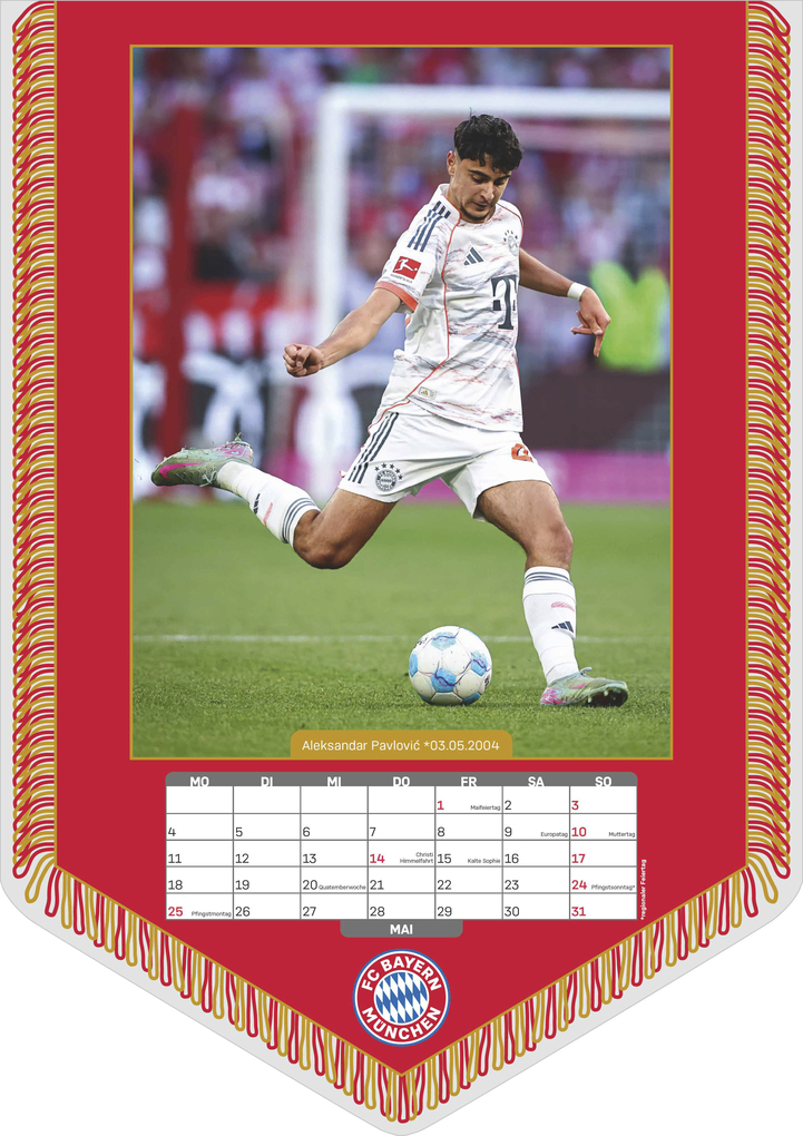 Weitere Ansicht: FC Bayern München 2026 - Mini-Bannerkalender 21x30 cm mit 12 Monatsblättern, deutschem Kalendarium & Spiralbindung, Fußball-Fankalender mit Spieler- & Stadionfotografien | Neumann Verlage GmbH & Co. KG