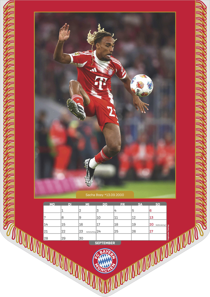 Weitere Ansicht: FC Bayern München 2026 - Mini-Bannerkalender 21x30 cm mit 12 Monatsblättern, deutschem Kalendarium & Spiralbindung, Fußball-Fankalender mit Spieler- & Stadionfotografien | Neumann Verlage GmbH & Co. KG