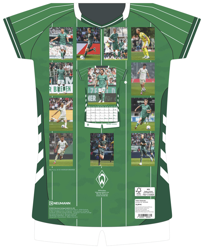 Weitere Ansicht: Werder Bremen 2026 - Trikotkalender - Fan-Kalender - Fußball-Kalender - 34,1x42 - Sport | Neumann Verlage GmbH & Co. KG