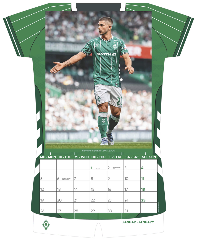 Weitere Ansicht: Werder Bremen 2026 - Trikotkalender - Fan-Kalender - Fußball-Kalender - 34,1x42 - Sport | Neumann Verlage GmbH & Co. KG