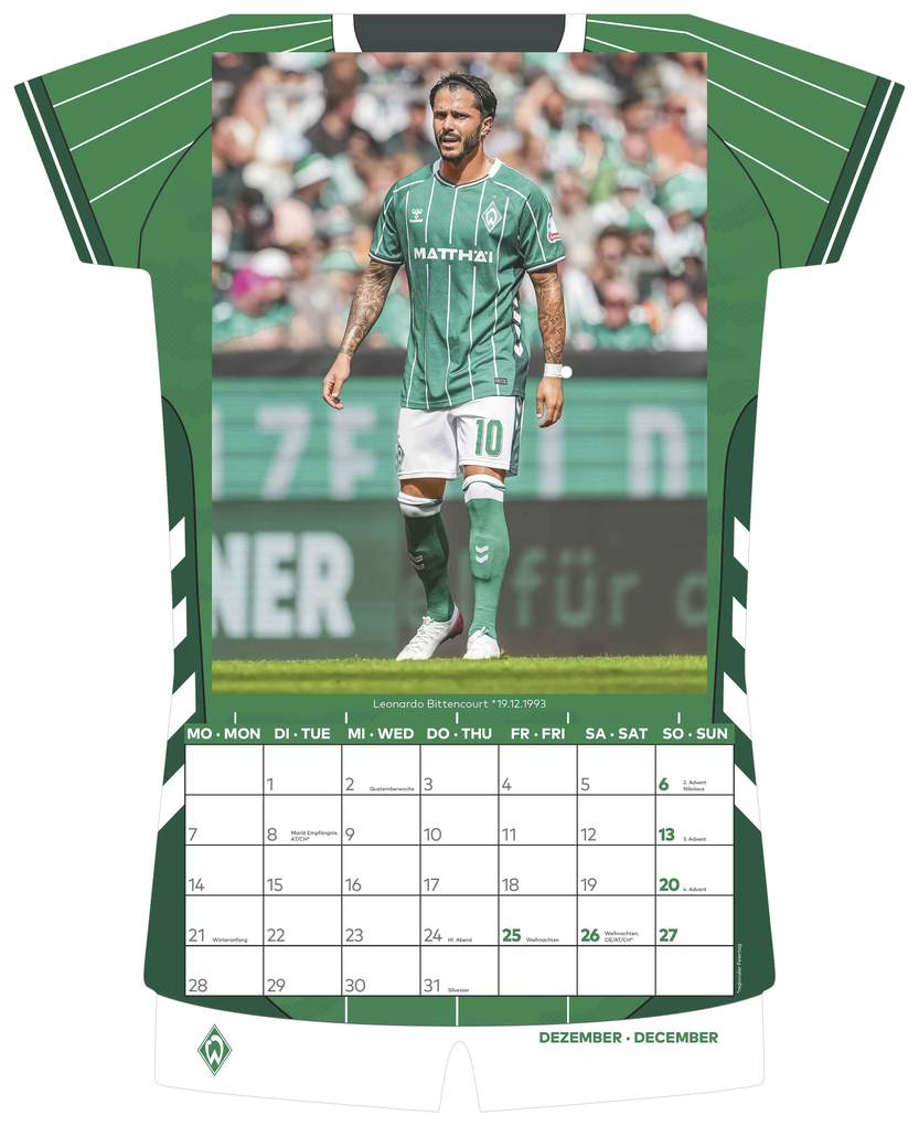 Weitere Ansicht: Werder Bremen 2026 - Trikotkalender - Fan-Kalender - Fußball-Kalender - 34,1x42 - Sport | Neumann Verlage GmbH & Co. KG