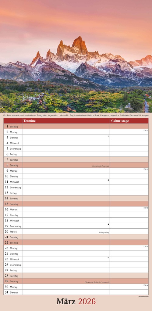 Weitere Ansicht: Alpha Edition - Emotions Kalender 2026 - Streifenplaner 22×45 cm mit Extraspalte für Geburtstage & Zitaten, meditative Landschaftsmotive, praktischer Terminplaner für Achtsamkeit | Alpha Edition GmbH & Co. KG