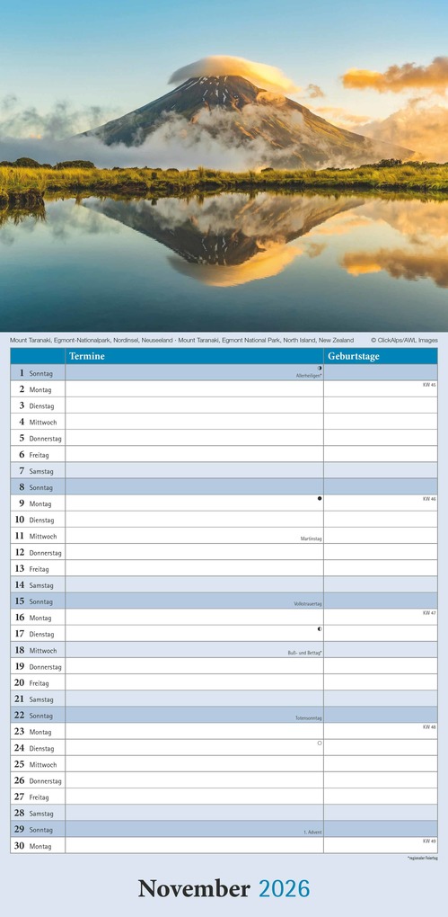 Weitere Ansicht: Alpha Edition - Emotions Kalender 2026 - Streifenplaner 22×45 cm mit Extraspalte für Geburtstage & Zitaten, meditative Landschaftsmotive, praktischer Terminplaner für Achtsamkeit | Alpha Edition GmbH & Co. KG