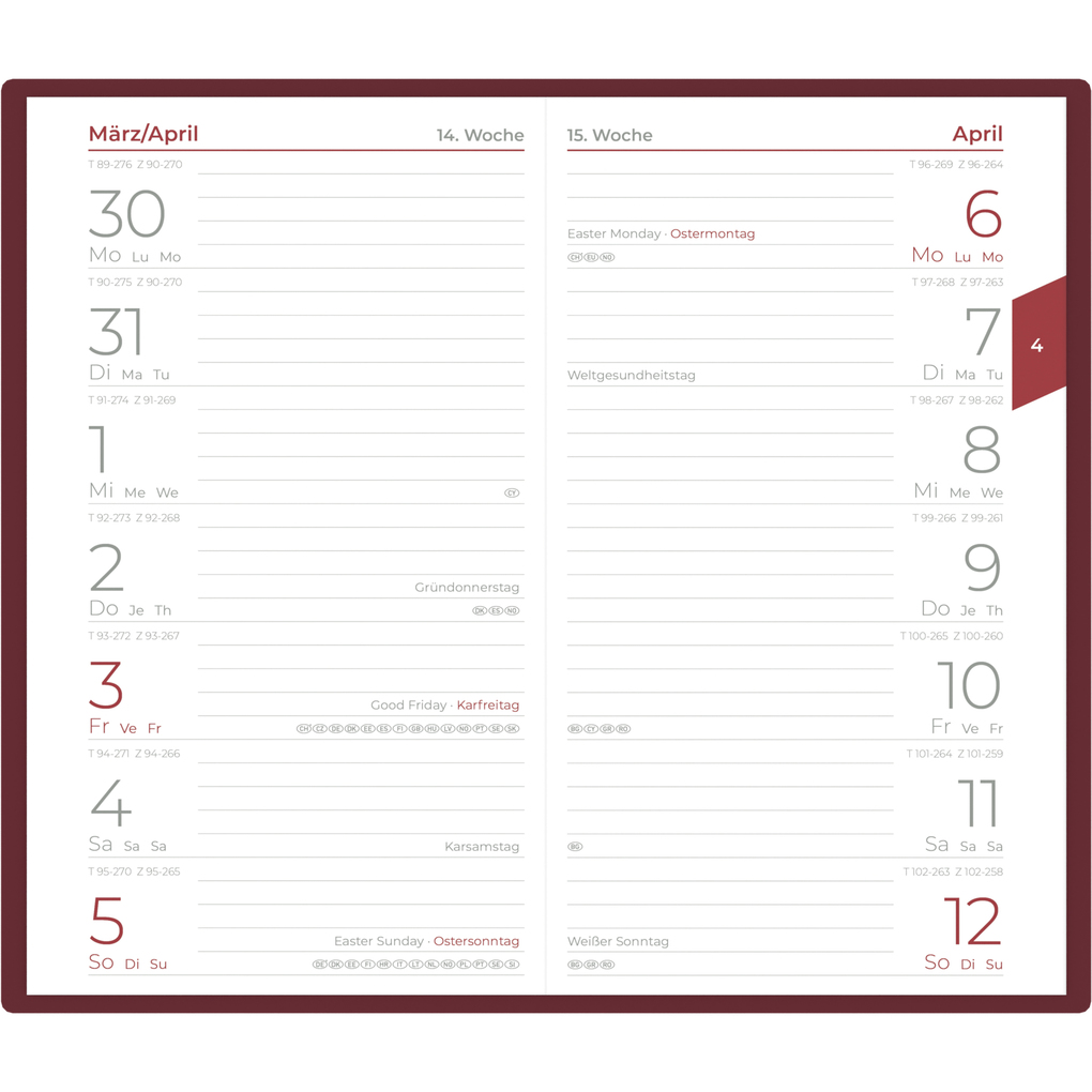 Weitere Ansicht: Taschenplaner bordeaux 2026 - Bürokalender 9,5x16 cm - 64 Seiten - 1 Woche auf 1 Seite - separates Adressheft - faltbar - Notizheft - 540-1011 | Zettler Kalender GmbH (Verlag)