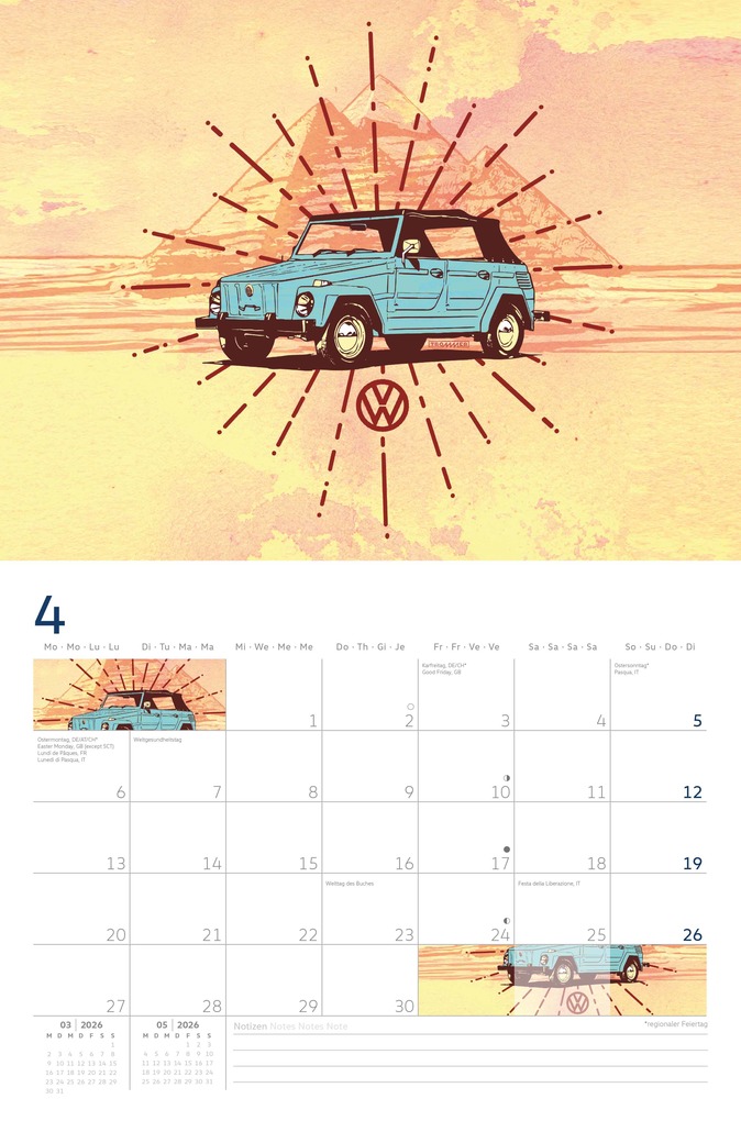 Weitere Ansicht: VW Broschürenkalender 2026 mit Illustrationen