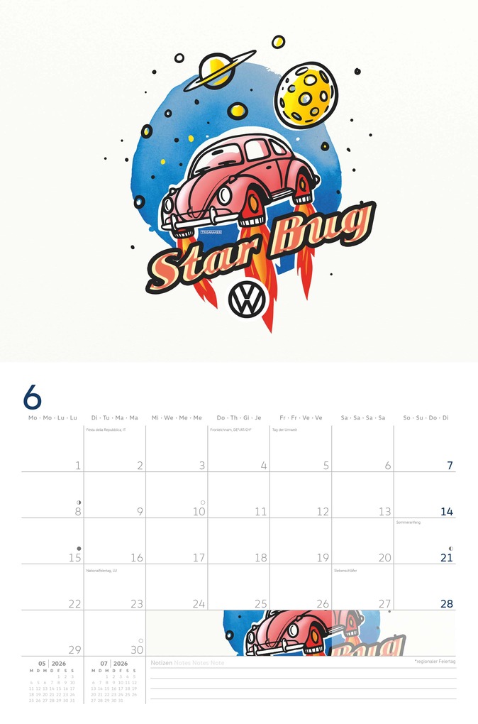 Weitere Ansicht: VW Broschürenkalender 2026 mit Illustrationen