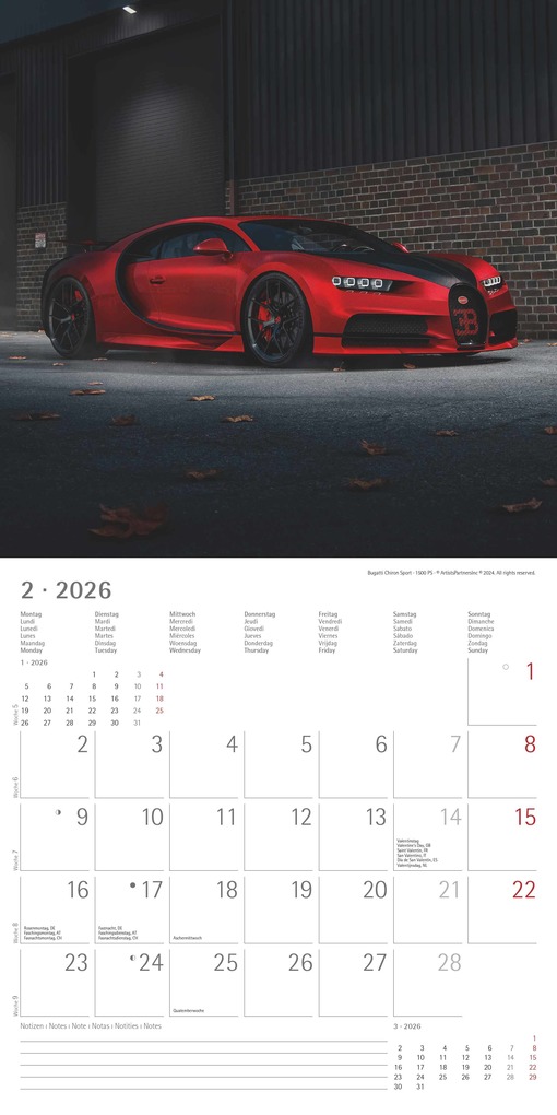 Weitere Ansicht: Alpha Edition - High Speed Kalender 2026 - Broschürenkalender 30×30 cm, mit 12 Luxusauto-Motiven, 6-sprachigem Kalendarium & Zusatzinfos, FSC-zertifizierter Wandkalender für Autofans | Alpha Edition GmbH & Co. KG
