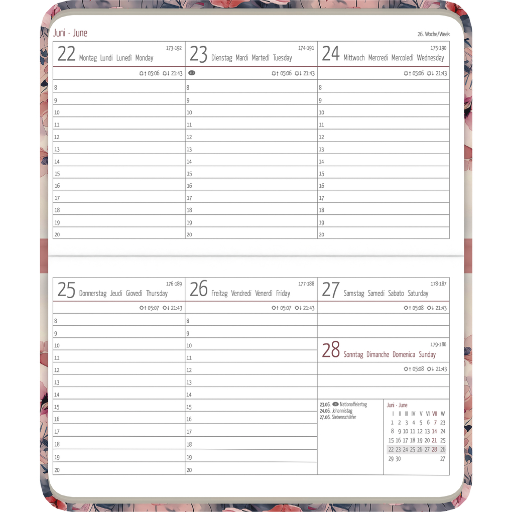 Weitere Ansicht: Alpha Edition - Ladytimer Pad Flower Field 2026 - Taschenkalender 15,6×9 cm im Querformat mit Wochenübersicht & Notizbereich, floraler Buchkalender & Terminplaner für Schule, Beruf & Alltag | Alpha Edition GmbH & Co. KG