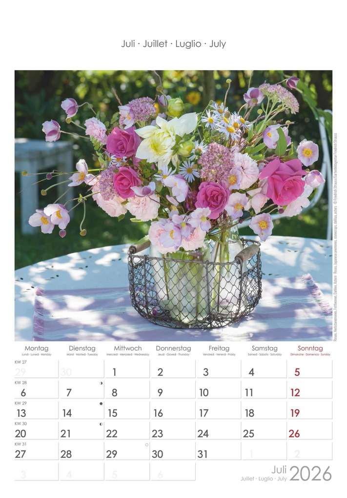 Weitere Ansicht: Alpha Edition - Blumen Kalender 2026 - Wandkalender 23,7×34 cm, mit 12 hochwertigen Blumenarrangemen | Alpha Edition GmbH & Co. KG