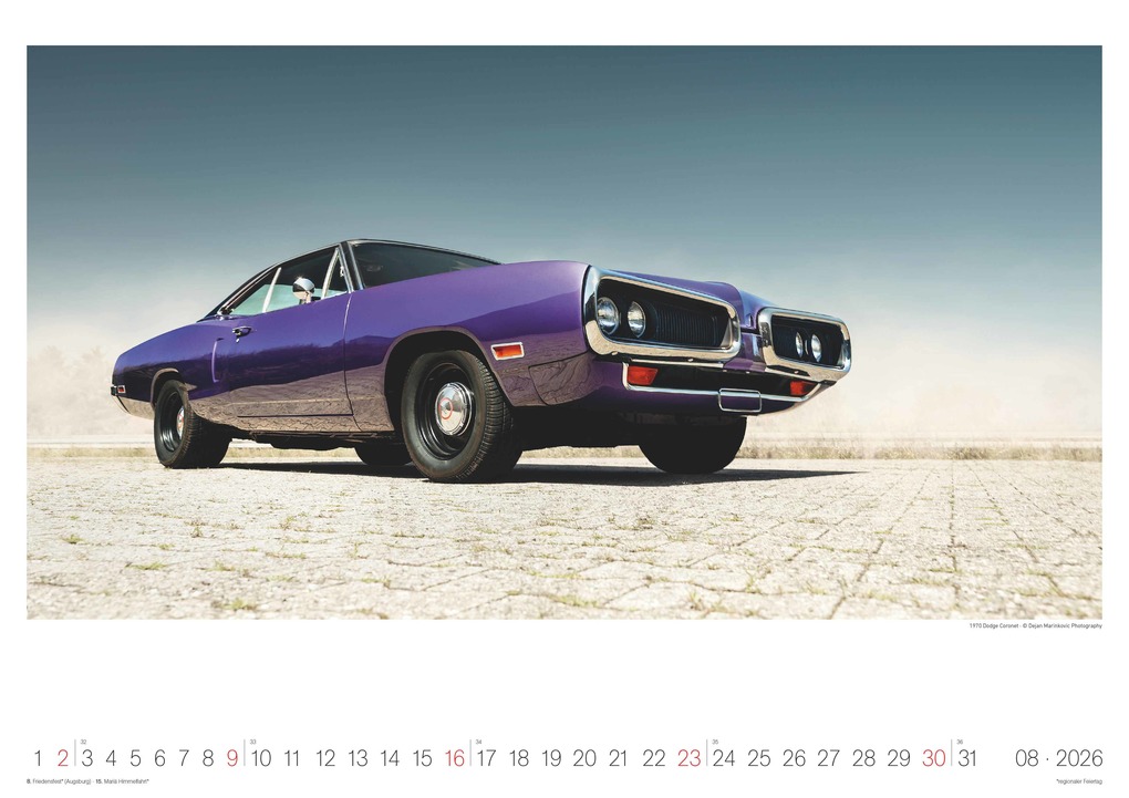Weitere Ansicht: N Neumann - Legendary Classic & Muscle Cars 2026 - Wandkalender A3 (42x30 cm) mit 12 Monatsblättern, Spiralbindung & internationalem Kalendarium, Oldtimer- & Auto-Kalender für US-Muscle-Car-Fans | Neumann Verlage GmbH & Co. KG