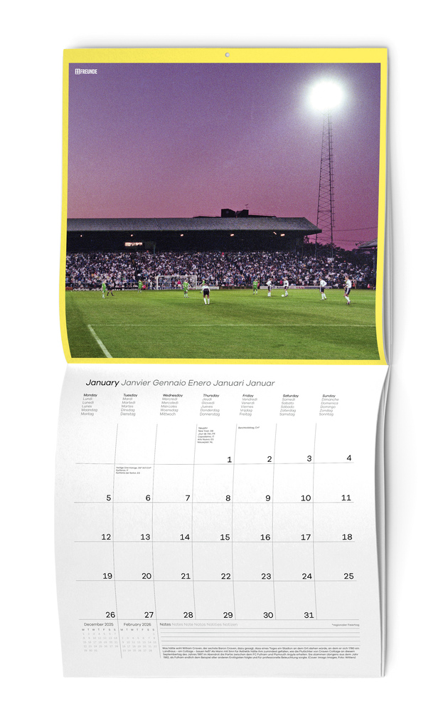 Weitere Ansicht: 11FREUNDE - Ein Flutlichtkalender von 11FREUNDE 2026 - Fußball-Wandkalender - Broschürenkalender 30 x 30 cm (geöffnet 30 x 60 cm) - mit einzigartigen Stadion-Fotografien | Neumann Verlage GmbH & Co. KG, 11FREUNDE Verlag GmbH & Co. KG