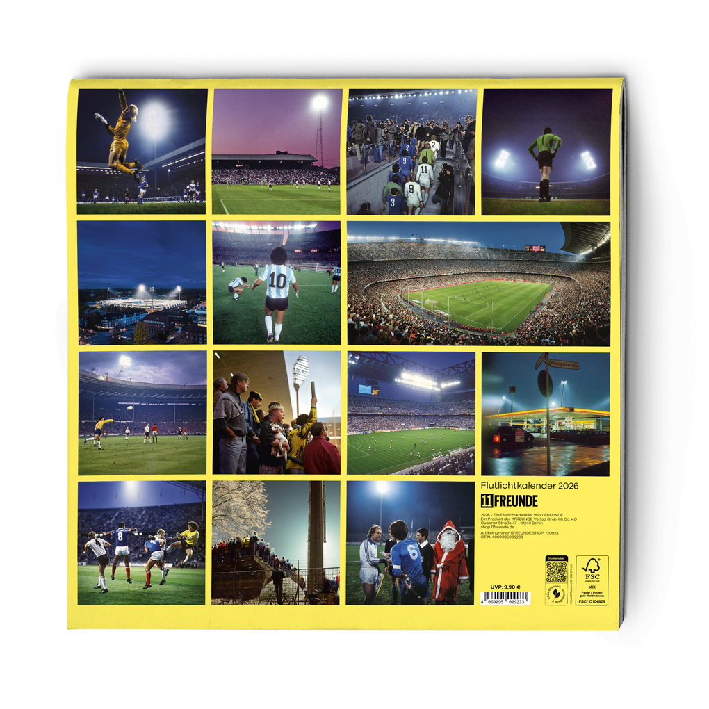 Weitere Ansicht: 11FREUNDE - Ein Flutlichtkalender von 11FREUNDE 2026 - Fußball-Wandkalender - Broschürenkalender 30 x 30 cm (geöffnet 30 x 60 cm) - mit einzigartigen Stadion-Fotografien | Neumann Verlage GmbH & Co. KG, 11FREUNDE Verlag GmbH & Co. KG