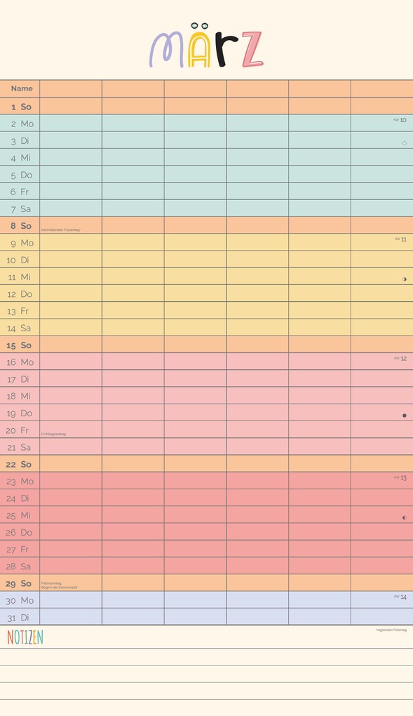 Weitere Ansicht: Unser buntes Jahr 2026 Familienplaner - Familien-Timer 26x45 cm - Offset-Papier - mit Ferienterminen - Wand-Planer - Familienkalender - Alpha Edition | Alpha Edition GmbH & Co. KG
