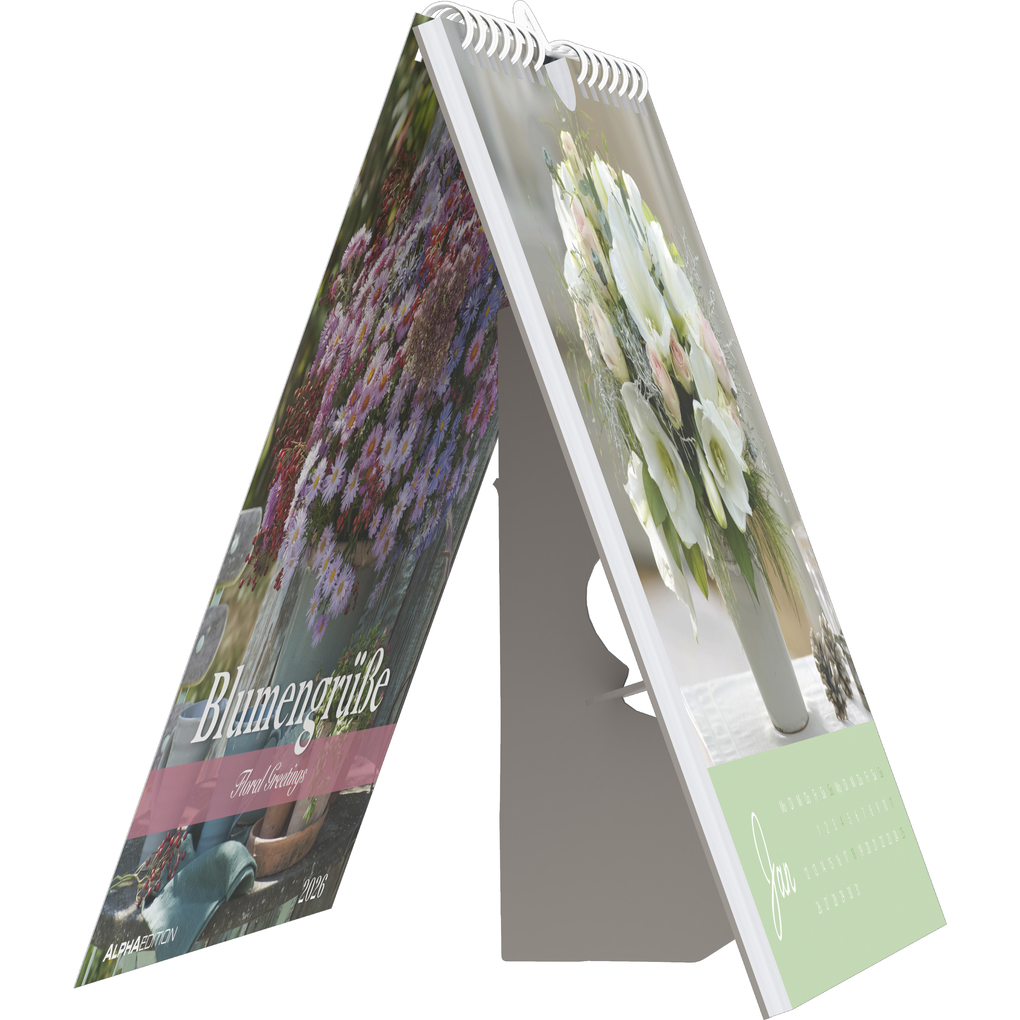 Weitere Ansicht: Alpha Edition - Blumengrüße Kalender 2026 - Postkartenkalender 16×17 cm mit 12 Blumenmotiven, Tischkalender & Wandkalender mit 3-sprachigem Kalendarium, ideales Geschenk für Blumenfreunde | Alpha Edition GmbH & Co. KG