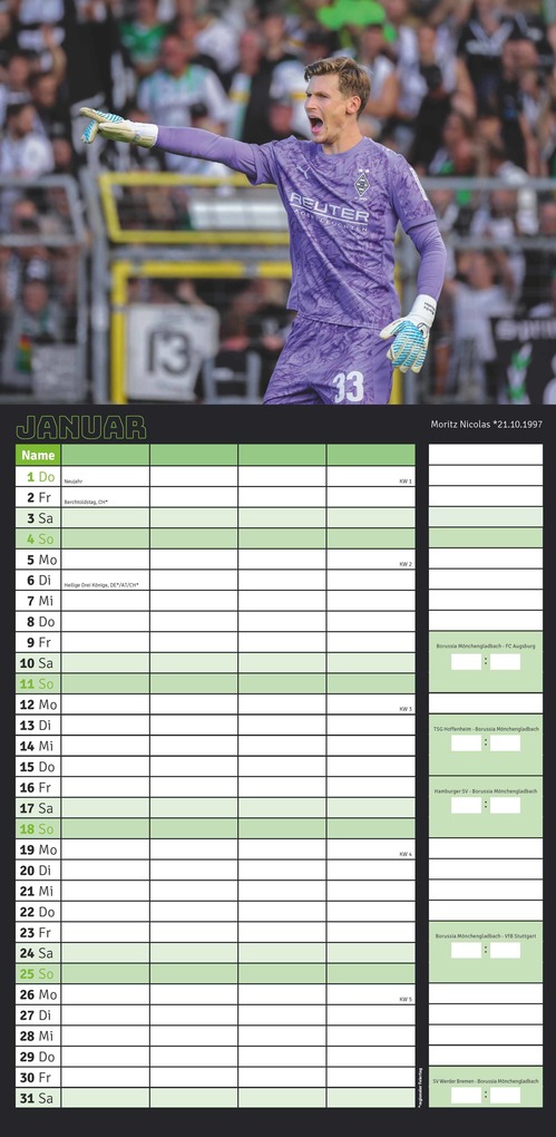 Weitere Ansicht: Borussia Mönchengladbach 2026 - Fanplaner - Fan-Kalender - Fußball-Kalender - 22x45 - Sport | Neumann Verlage GmbH & Co. KG