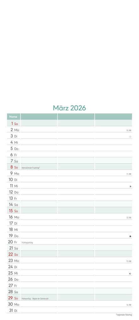 Weitere Ansicht: Kreativ-Kalender Planer für 2 2026 - 3 Spalten - 19,5x45 cm - Foto, Malen, Basteln - datiert - Kreativkalender - Foto-Kalender - Alpha Edition | Alpha Edition GmbH & Co. KG