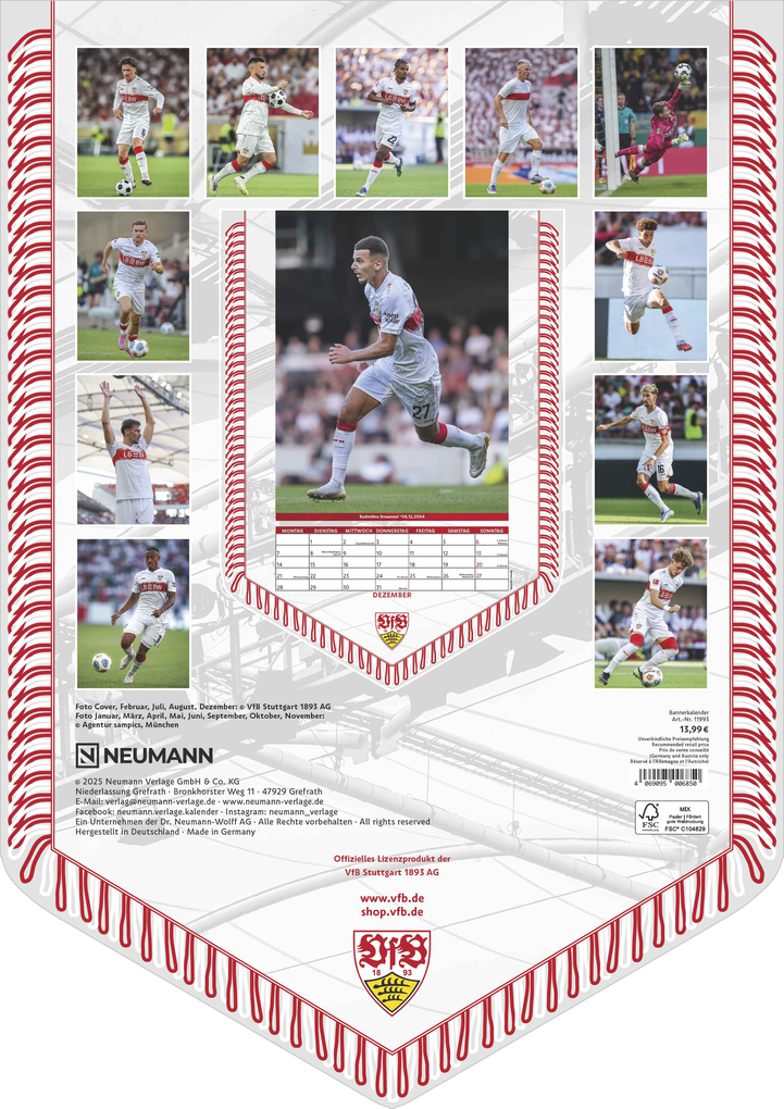 Weitere Ansicht: VfB Stuttgart 2026 - Bannerkalender - Fan-Kalender - Fußball-Kalender - 29,7x42 - Sport | Neumann Verlage GmbH & Co. KG