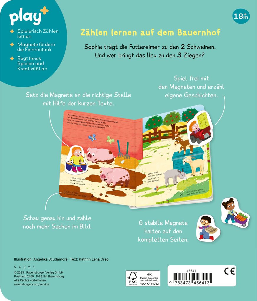 Weitere Ansicht: Play+ Mein Spiel mit-Magnetbuch Komm, wir lernen Zählen - ab 18 Monate | Kathrin Lena Orso