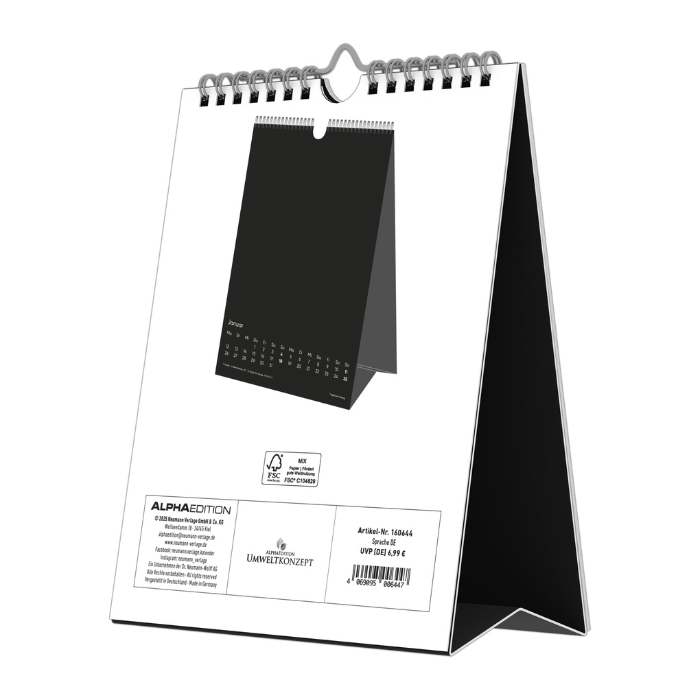 Weitere Ansicht: Kreativ-Kalender Tischaufsteller hoch schwarz 2026 - 16 x 20 - Foto, Malen, Basteln A4 - datiert - Kreativkalender - Foto-Kalender - Alpha Edition | Alpha Edition GmbH & Co. KG