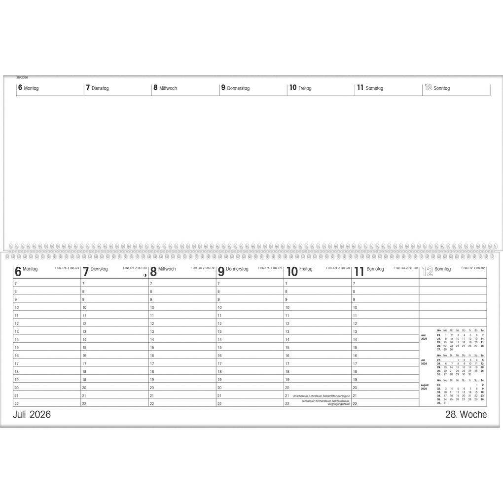 Weitere Ansicht: Zettler Tischquerkalender Giganta XXL 1W/2S Grün 2026 - Bürokalender 42x15 cm, Wochenkalender mit 1 Woche auf 2 Seiten, deutschem Kalendarium, Spiralbindung & Stundeneinteilung 7-22 Uhr | Zettler Kalender GmbH (Verlag)