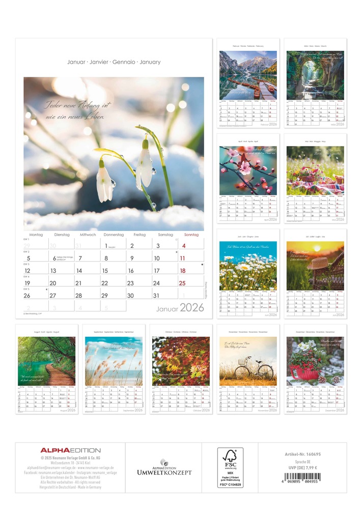 Weitere Ansicht: Auszeit für die Seele 2026 - Bildkalender 23,7x34 cm - Kalender mit Platz für Notizen - mit vielen Zusatzinformationen - Wandkalender - Alpha Edition | Alpha Edition GmbH & Co. KG